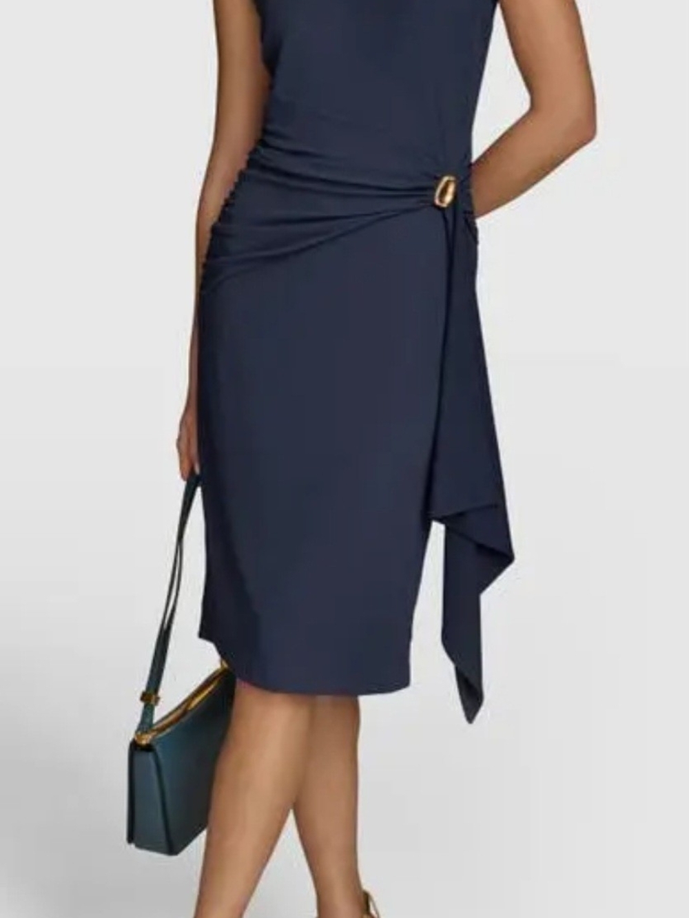Donna Karan Navy Sheath Dress with Gold Accent